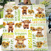 Personalized Daisy Highland Cow Baby Blanket with Name